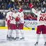 BOLZANO,ITALY,30.MAR.24 - ICE HOCKEY - ICE Hockey League, play off semifinal, HCB Suedtirol vs EC Red Bull Salzburg. Image shows the rejoicing of EC RBS.
Photo: GEPA pictures/ Gintare Karpaviciute