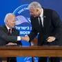 U.S. President Joe Biden and Israeli Prime Minister Yair Lapid shake hands after signing a joint declaration affirming the "unbreakable bonds" between the two countries and a U.S. commitment to protecting Israeli security, in Jerusalem, Thursday, July 14, 2022. (AP Photo/Evan Vucci)