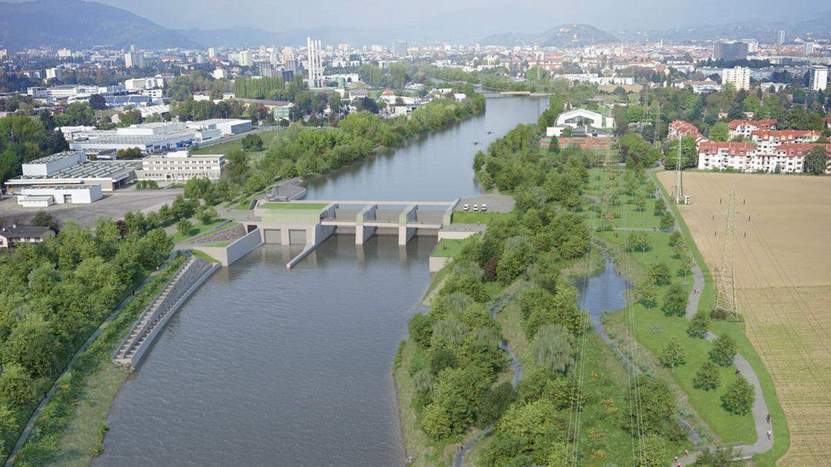 Die Bauarbeiten zum Murkraftwerk Graz laufen bereits