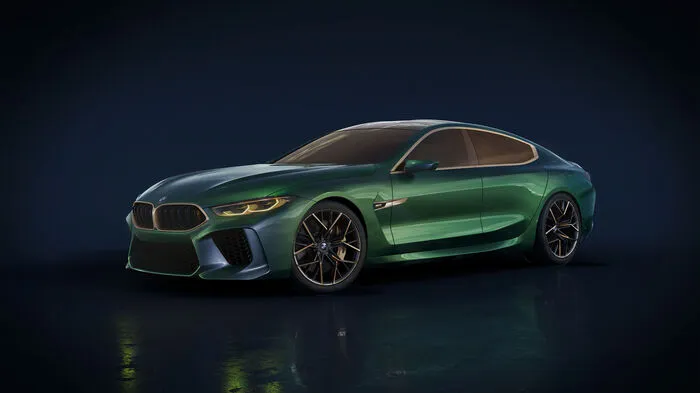Mit dem Concept M8 Gran Coupé gibt BMW einen Ausblick auf die viertürigen 8er-Baureihe, die 2019 gezeigt werden wird. Flach und breit verspricht die Front ordentliche Fahrleistungen. Die Kühlergrill-Nieren sind wie bei frühen BMW Coupés mit einem durchgehenden Rahmen verbunden.