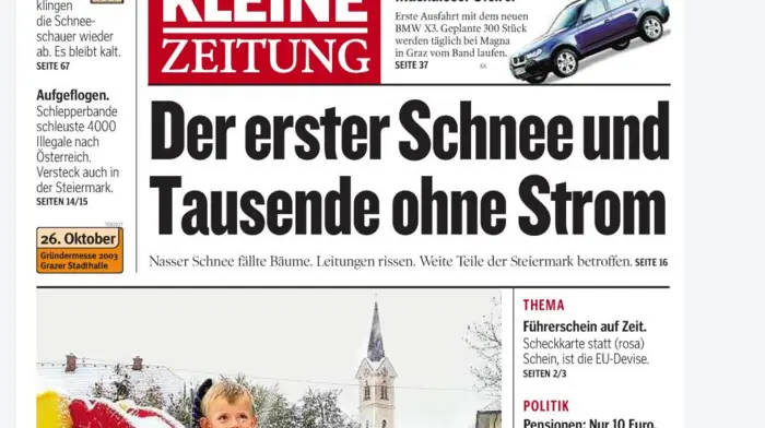 Diese Titelseite erschien am 24. Oktober 2003. Die Freude über den ersten Schnee war wohl so groß, dass dieser Fehler durchgerutscht ist