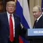 U.S. President Donald Trump, left, and Russian President Vladimir Putin leave after a press conference after their meeting at the Presidential Palace in Helsinki, Finland, Monday, July 16, 2018. (AP Photo/Alexander Zemlianichenko)