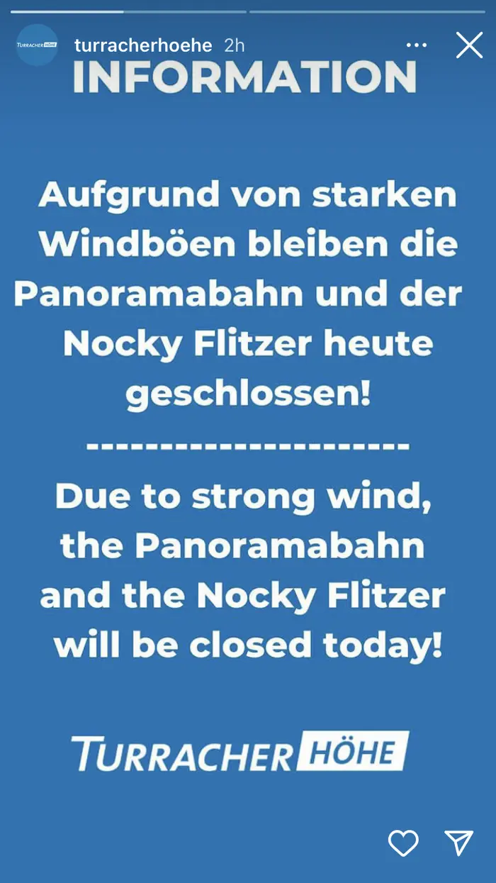 Turrach kein Betrieb wegen Sturm 