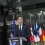 NATO Secretary General Mark Rutte delivers a statement, after a meeting with a high level South Korean delegation including top intelligence and military officials as well as senior diplomats briefed NATO diplomats, at NATO headquarters in Brussels on Monday, Oct. 28, 2024. (AP Photo/Virginia Mayo)