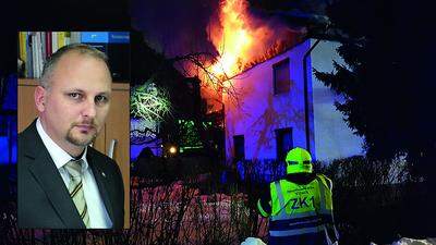 Schatzmayr (oben) gestern in seinem Büro gleich in der Nähe des abgebrannten Hauses,	