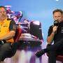 Zak Brown (McLaren) und Christian Horner (Red Bull) bei der FIA-Konferenz
