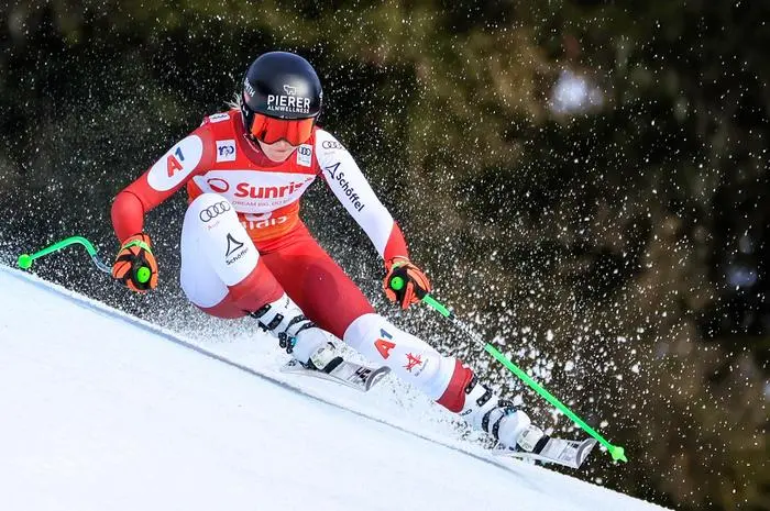 CRANS MONTANA,SWITZERLAND,16.FEB.24 - ALPINE SKIING - FIS World Cup, downhill, ladies. Image shows Cornelia Huetter (AUT).
Photo: GEPA pictures/ Mario Buehner-Weinrauch