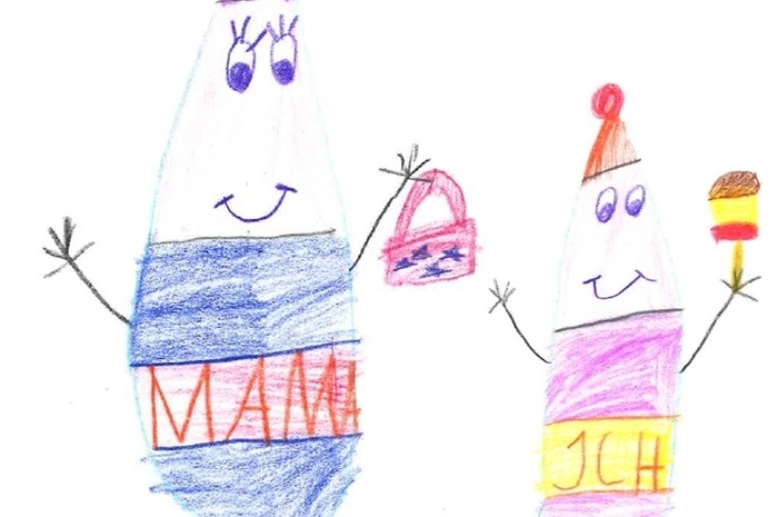 Paula Berghold (9 Jahre) aus Sinabelkirchen stellte ihre Mama und sich als zwei kleine Regentropfen dar.