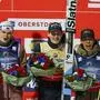 Die glorreichen drei: Marius Lindvik (NOR), Domen Prevc (SLO) und Ren Nikaido (JPN/von links)