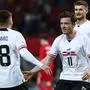 VIENNA,AUSTRIA,26.MAR.24 - SOCCER - OEFB international friendly match, Austria vs Turkey. Image shows the rejoicing of Romano Schmid, Michael Gregoritsch and Stefan Posch (AUT).
Photo: GEPA pictures/ Armin Rauthner
