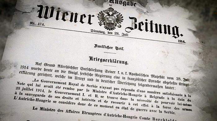 Kriegerklärung an Serboien in der Wiener Zeitung
