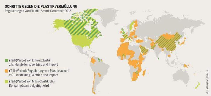In Orange, die Länder die den Gebrauch von Plastiksackerln verbieten bzw. regulieren 