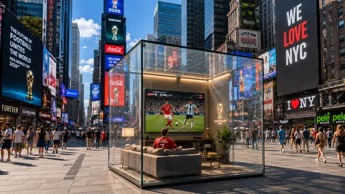 So oder so ähnlich könnte der Anblick am Times Square in New York während der WM sein (Bild mit Künstlicher Intelligenz generiert)