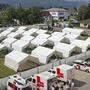 Statt Zelte, wie hier in Krumpendorf, sollen zukünftig Container aufgestellt werden
