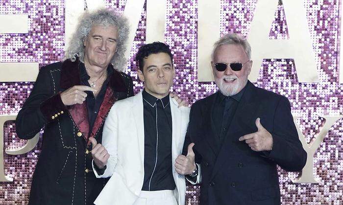 Rami Malek mit den Queen-Musikern Brian May und Roger Taylor