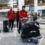 Mitglieder des iranischen Frauen-Fußball-Teams nach ihrer Ankunft in Kuala Lumpur