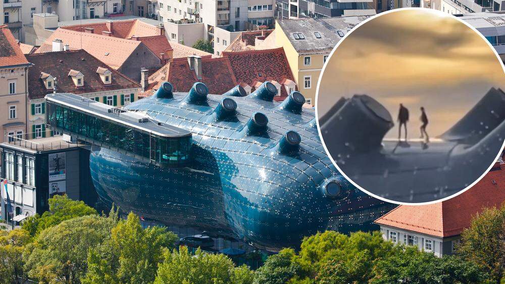 Mittwochnachmittag sorgten zwei Menschen am Dach des Grazer Kunsthauses für Aufsehen