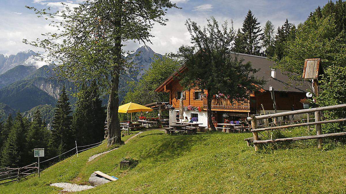 Bildschön liegt die Alm „Malga Priu“ auf einer Lichtung im Angesicht der Julischen Alpen