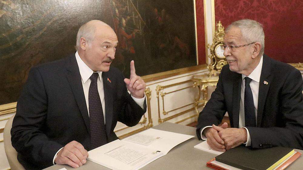 Bundespräsident Alexander Van der Bellen (rechts) beim Staatsbesuch des weißrussischen Präsidenten Alexander Lukaschenko in Wien 2019.