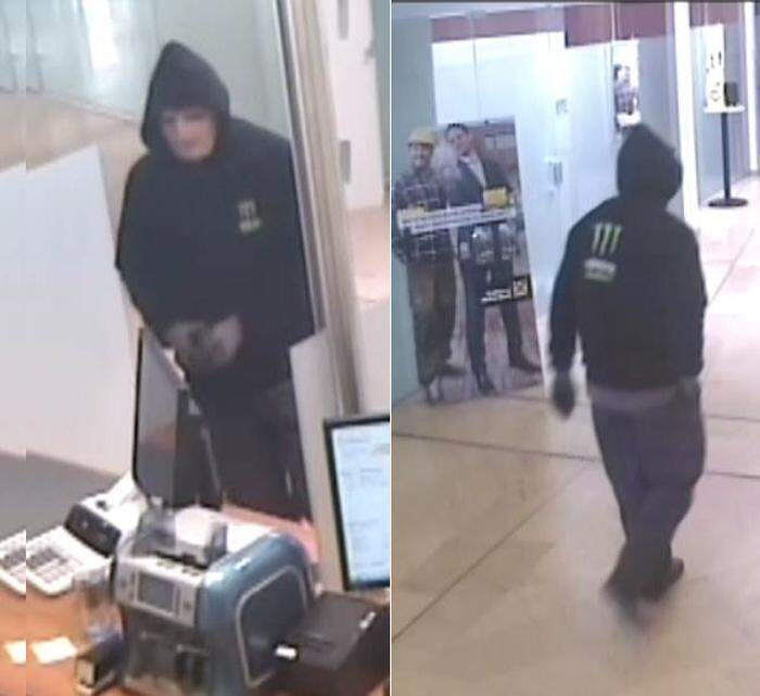Bilder aus der Überwachungskamera der Bank: Wer kennt den mit Maske verkleideten Täter?