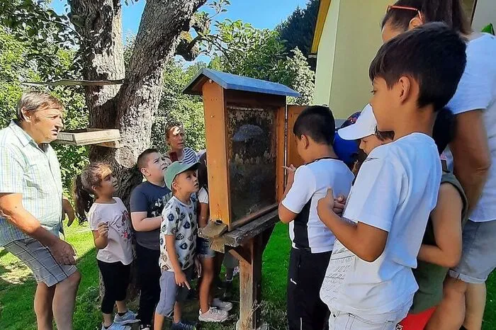 Als Abschluss eines Schwerpunktes zum Thema Insekten besuchte die 1B-Klasse der Volksschule 1 in Feldbach in der letzten Schulwoche die Imkerei Rauch in Oedt. Dort konnten sie ihr Vorwissen mit der Praxis verknüpfen. Auf besonders kindgerechte Art und Weise übermittelte Imker Alois Rauch Informationen über sein Hobby, das er zum Beruf machte. Im Sinne des handlungsorientierten Lernens durften die Kinder selbst Schutzkleidung anlegen und hatten die Möglichkeit die Bienen hautnah zu betrachten und sogar zu streicheln.