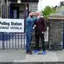 epa04761739 Two men take a selfie picture outside a polling station after voting in Dublin, Ireland, 22 May 2015. Polling stations across Ireland have opened for the referendum on same-sex marriage, the first time a nationwide vote has been held on the issue. People may vote Yes or No to an amendment to the constitution which states, 'Marriage may be contracted in accordance with law by two persons without distinction as to their sex.'  EPA/AIDAN CRAWLEY