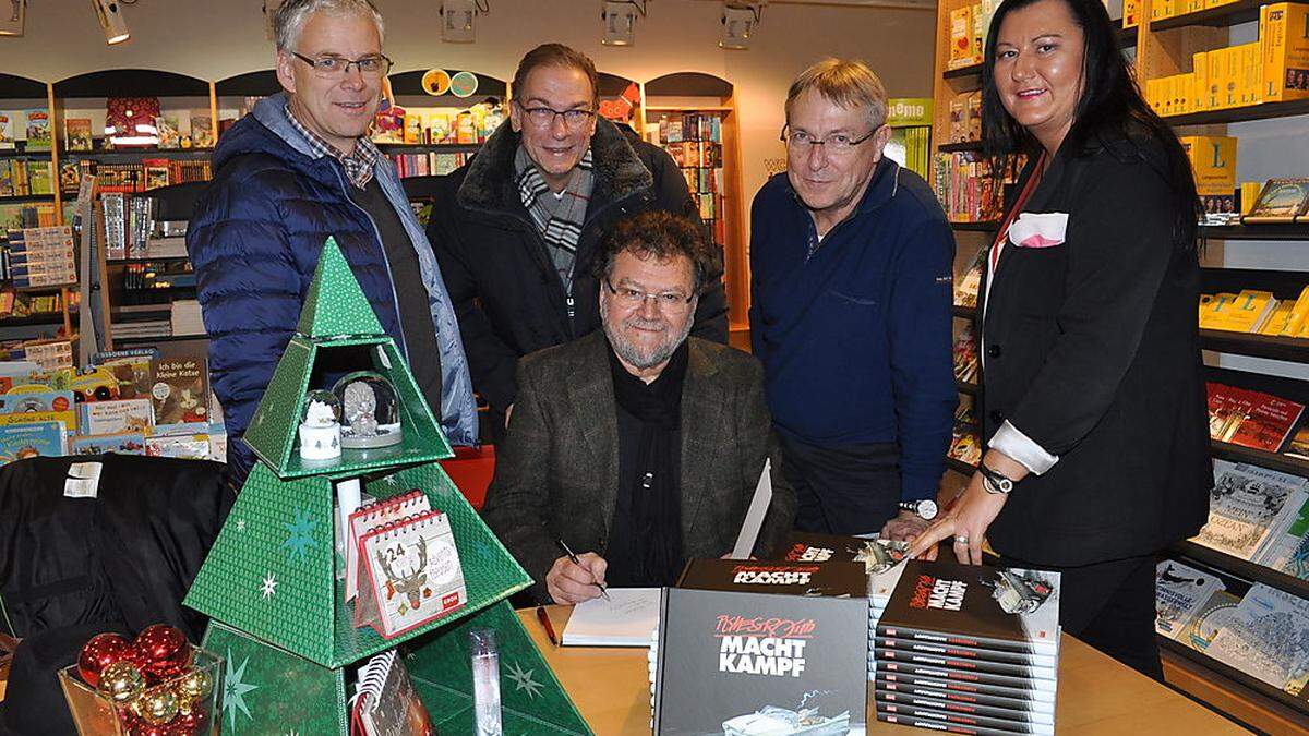 Raimund Probst, Herbert Krobath, Karikaturist Petar Pismestrović, Helmut Lenhard und Annegret Lackner-Spitzer 