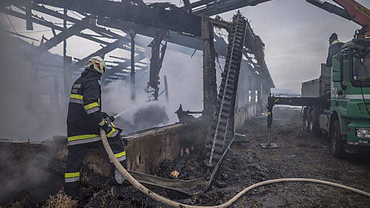 Die Aufräumarbeiten nach dem Brand im Ziegenstall dauerten Tage an 