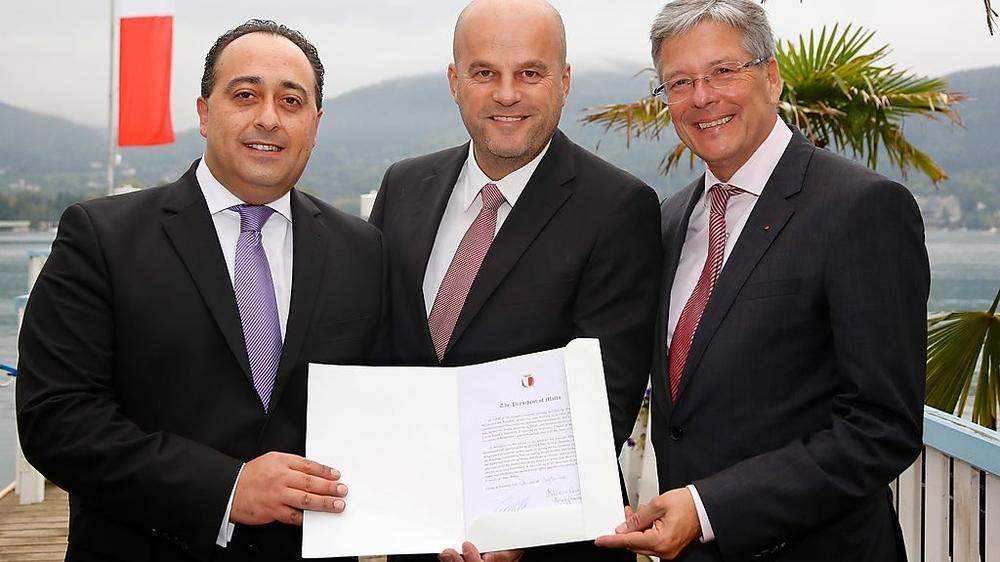 Keith Azzopardi (Maltesischer Botschafter), Martin Ramusch und Landeshauptmann Peter Kaiser