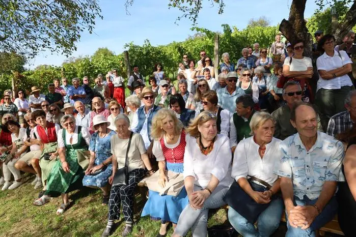 Zu den Höhepunkten des Festes gehören die unterhaltsamen Lesungen, die über drei Stunden im Weingarten unter einem Birnbaum vorgetragen werden