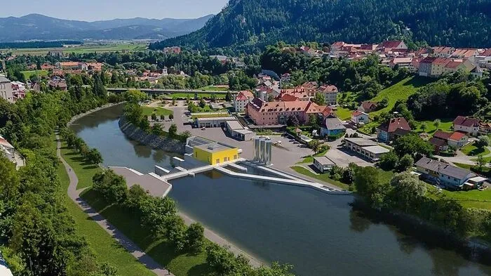 Ein Blick in die Zukunft. So soll Judenburg nach Fertigstellung des Stadtkraftwerkes aussehen. Neu ist ein Weg am bisher nicht zugänglichen linken Murufer