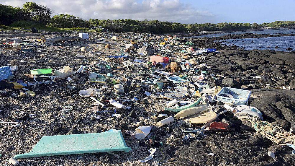 Ein Strandstück am Kamilo Point in Hawaii, vor einer großen Zusammenräum-Aktion des Hawaii Wildlife Fund 