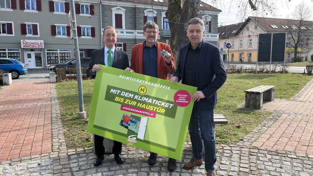 Grünen-Stadtrat Leibnitz Walter Lesky, Landtagsabgeordneter Andreas Lackner und Grüne-Mobilitätssprecher Lambert Schönleitner