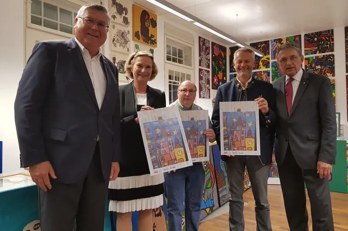 Walter Ferk (Jugend am Werk), Landtagspräsidentin Bettina Vollath, Künstler Gerhard Hammer, Lions-Präsident Peter Schernthaner, Projektleiter Heinz Michalitsch