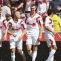 STUTTGART,GERMANY,14.MAY.22 - SOCCER - 1. DFL, 1. Deutsche Bundesliga,VfB Stuttgart vs 1. FC Koeln. Image shows the rejoicing of Atakan Karazor, Waldemar Anton, Sasa Kalajdzic, Tiago Tomas and Wataru Endo (Stuttgart).
Photo: GEPA pictures/ Witters/ Joerg Halisch - ATTENTION - COPYRIGHT FOR AUSTRIAN CLIENTS ONLY - DFL regulations prohibit any use of photographs as image sequences and/or quasi-video