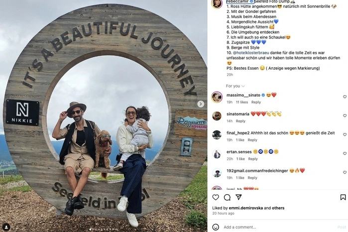 Die ehemalige Germany-Next-Topmodel-Kandidatin Rebecca genießt derzeit die Natur im Familienurlaub in Tirol. Mit im Gepäck ist ihr Mann Massimo Sinató, ihr gemeinsamer Sohn sowie Mirs Mutter Mareike, welche im Hotel Klosterbräu gut aufgehoben sind.