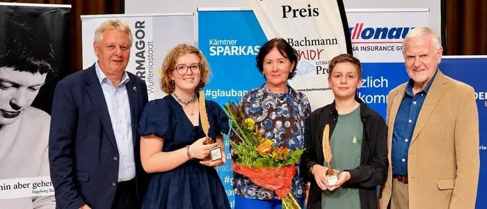 Leopold Astner, Emilia B. Fuchs, Irmgard Janschitz, Gewinner Kilian Priedl und Heinz Bachmann