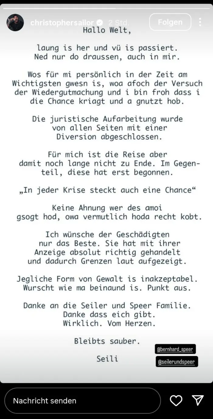 Instagram Story von Christopher Seiler