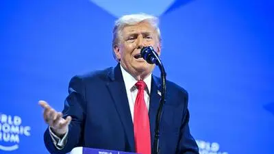 Donald Trump bei seiner Rede in Davos (Photo by Mandel NGAN / AFP)