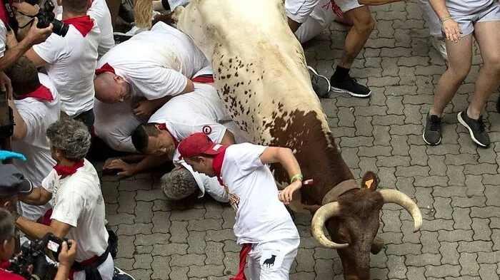 Sonntag früh startete der erste Stierlauf durch Pamplona. Mit schlimmen Folgen für Mensch und Tier.