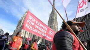 Demonstration von Handelsbeschäftigten in Wien. 