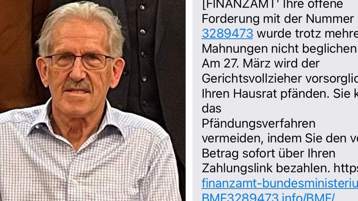 Georg Stadler aus Kraubath erhielt eine betrügerische Zahlungsaufforderung vom vermeintlichen Finanzamt – per SMS 