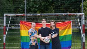 Oliver Egger (Fußball für alle), Florian Schwaberger (Miteinander), Anton Luster (Fanbeauftragter SK Sturm Graz). Auch der GAK und Hartberg unterstützen das Turnier