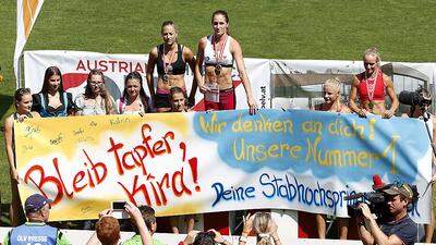 Alle österreichischen Stabhochspringerinnen sandten von de Staatsmeisterschaften Grüsse an ihre Nummer eins