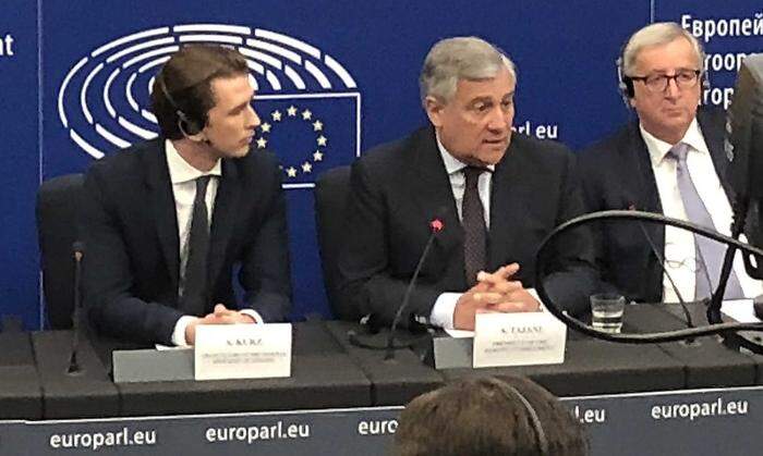 Kurz, Tajani, Juncker: Abschluss-Pressekonferenz