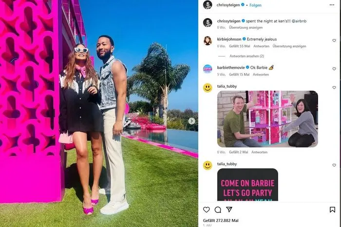 Model Chrissy Teigen und ihr Mann, Sänger John Legend, sind große "Barbie"-Fans. Die beiden verbrachten sogar eine Nacht im Traumhaus.