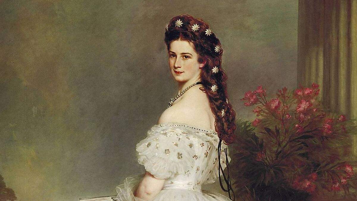 Kaiserin Elisabeth im Sternenkleid, auf dem  berühmten Gemälde von Franz Xaver Winterhalter aus dem Jahr 1865 (Ausschnitt).