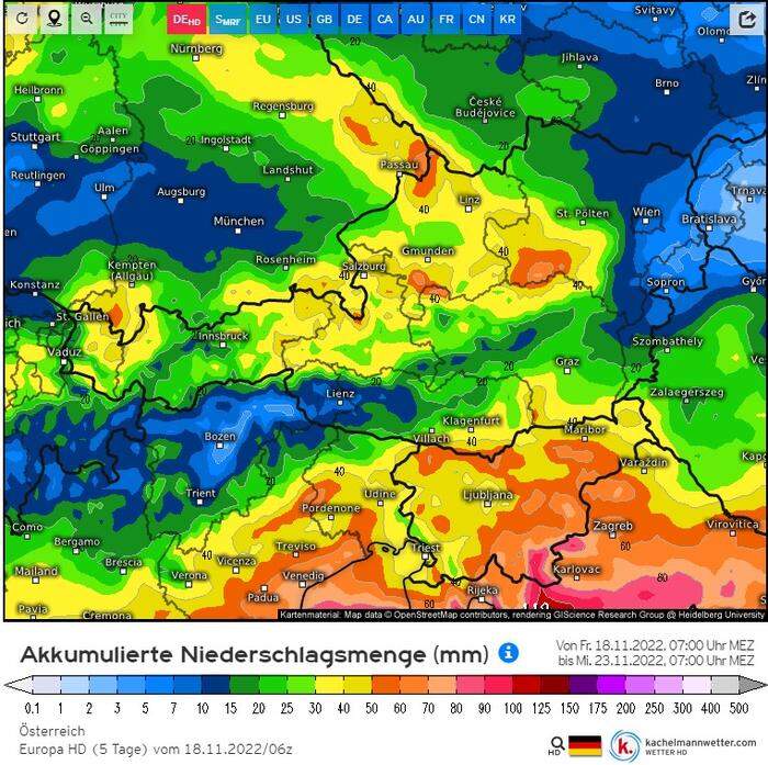 Größere Niederschlagsmengen winken dem Süden dank eines Italientiefs am Dienstag