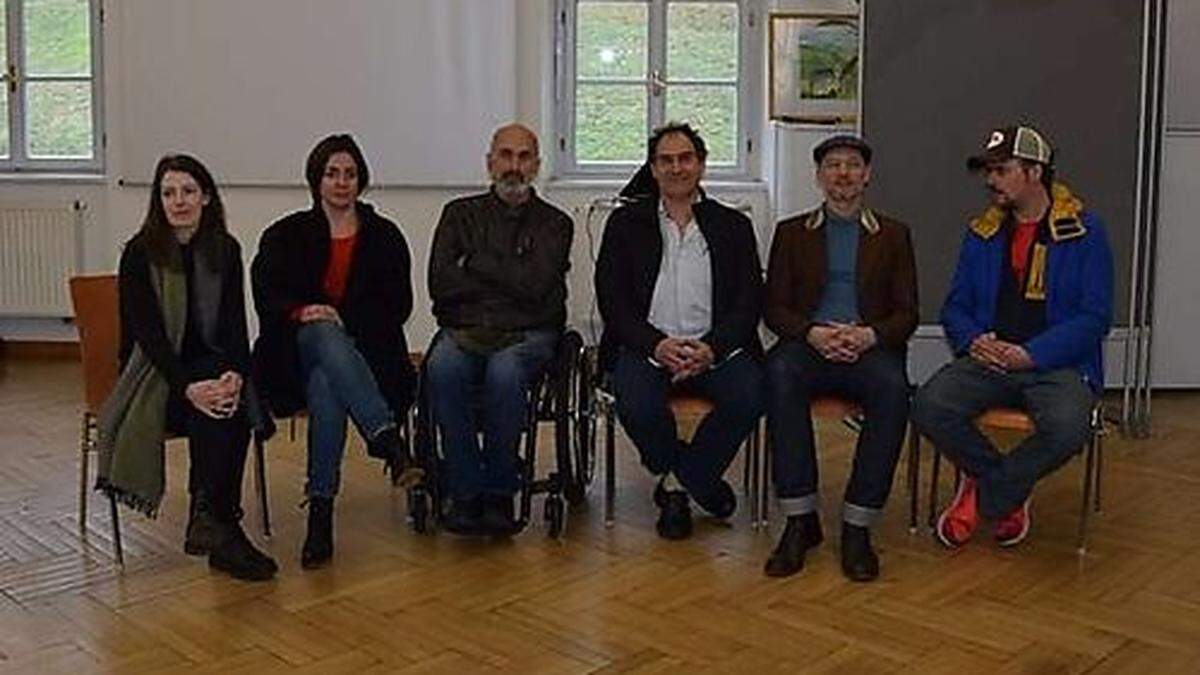 Judith Fegerl, Sonia Leimer, Wolfgang Temmel, Joep van Lieshout, Florian Ortkrass, Hannes Koch bewarben ihre Projekte