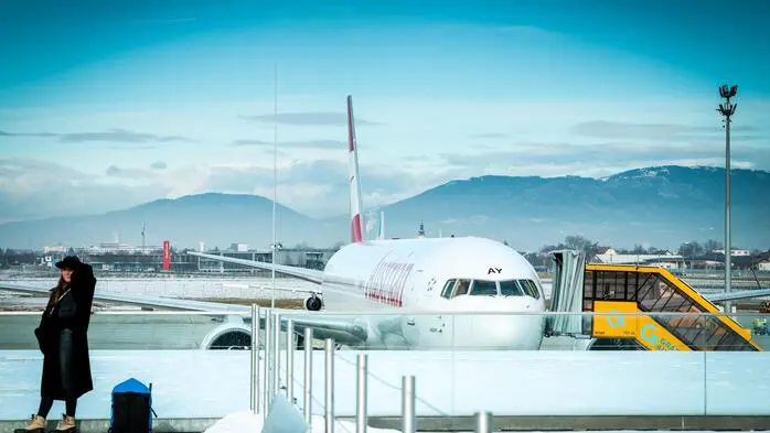Eine Maschine der Austrian Airlines am Flughafen Graz